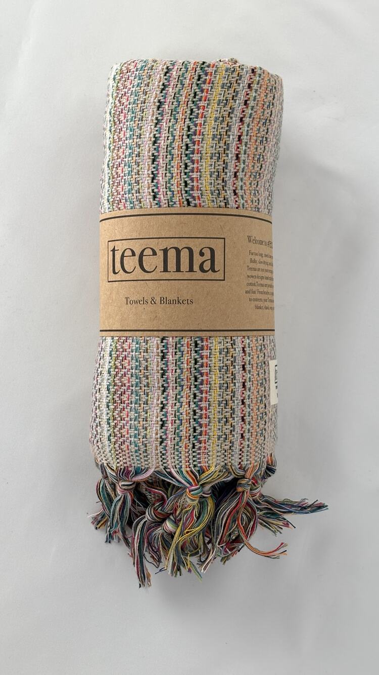 Teema Tan Labyrinth Turkish Cotton Towel Bath Sheet Blanket 70"x38" New Fringe